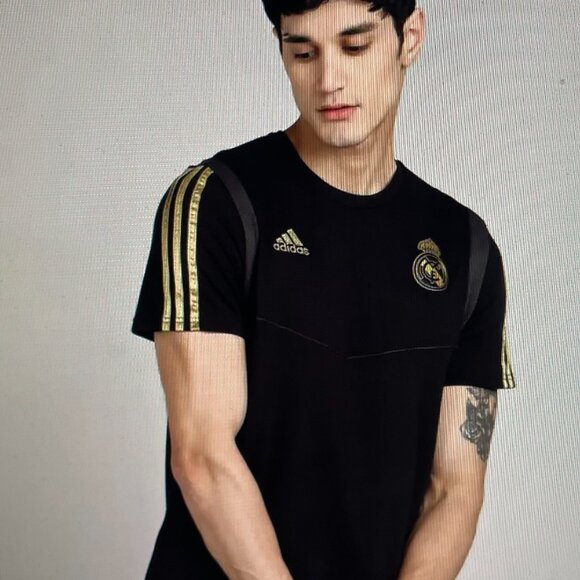 Adidas Real Madrid Climalite Short Sleeve T-Shirt Black/Gold Mens 2XL - Picture 2 of 15